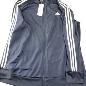 Adidas Women’s 3X Track Jacket Navy Blue 3 White Stripe Full Zip Casual NWT